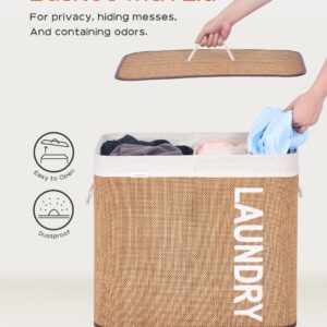 CASAMAYA Laundry Basket, 33.6 Gal (127L) Bamboo Laundry Hamper with 2 Section, Hamper with lid, Foldable, Removable and Machine Washable Liner, for Laundry Room, Bedroom, Natural LHB127Y01