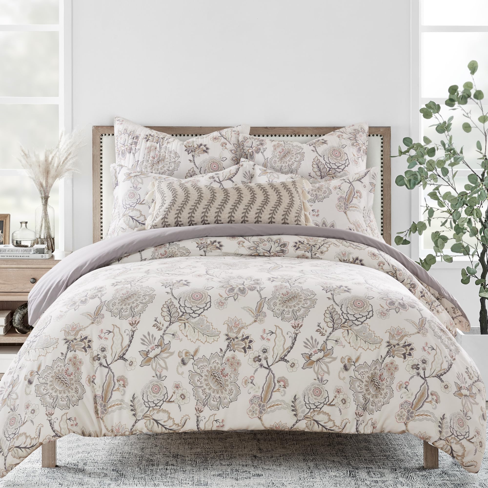 Levtex Home - Ophelia Blush Duvet Cover Set - King Duvet Cover + Two King Pillow Cases - Floral - Taupe Grey Cream Blush - Duvet Cover (106 x 94in.) and Pillow Case (36 x 20in.) - Rayon