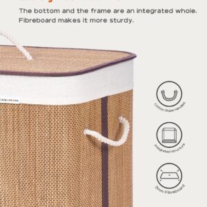 CASAMAYA Laundry Basket, 33.6 Gal (127L) Bamboo Laundry Hamper with 2 Section, Hamper with lid, Foldable, Removable and Machine Washable Liner, for Laundry Room, Bedroom, Natural LHB127Y01