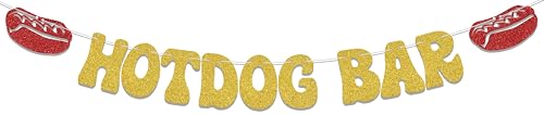 Hotdog Bar Banner,Hotdog Birthday Party Decorations,Fiesta Birthday Food Party Decor,Build Your Own Hot Dog Sign,Flaming Hot Dog Sausage Home Party Supplies Gold Red