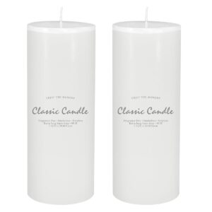 2 pack 3x8 hand poured white dripless pillar candles, soy candles, non-toxic, unscented, smokeless, for power outages & emergency