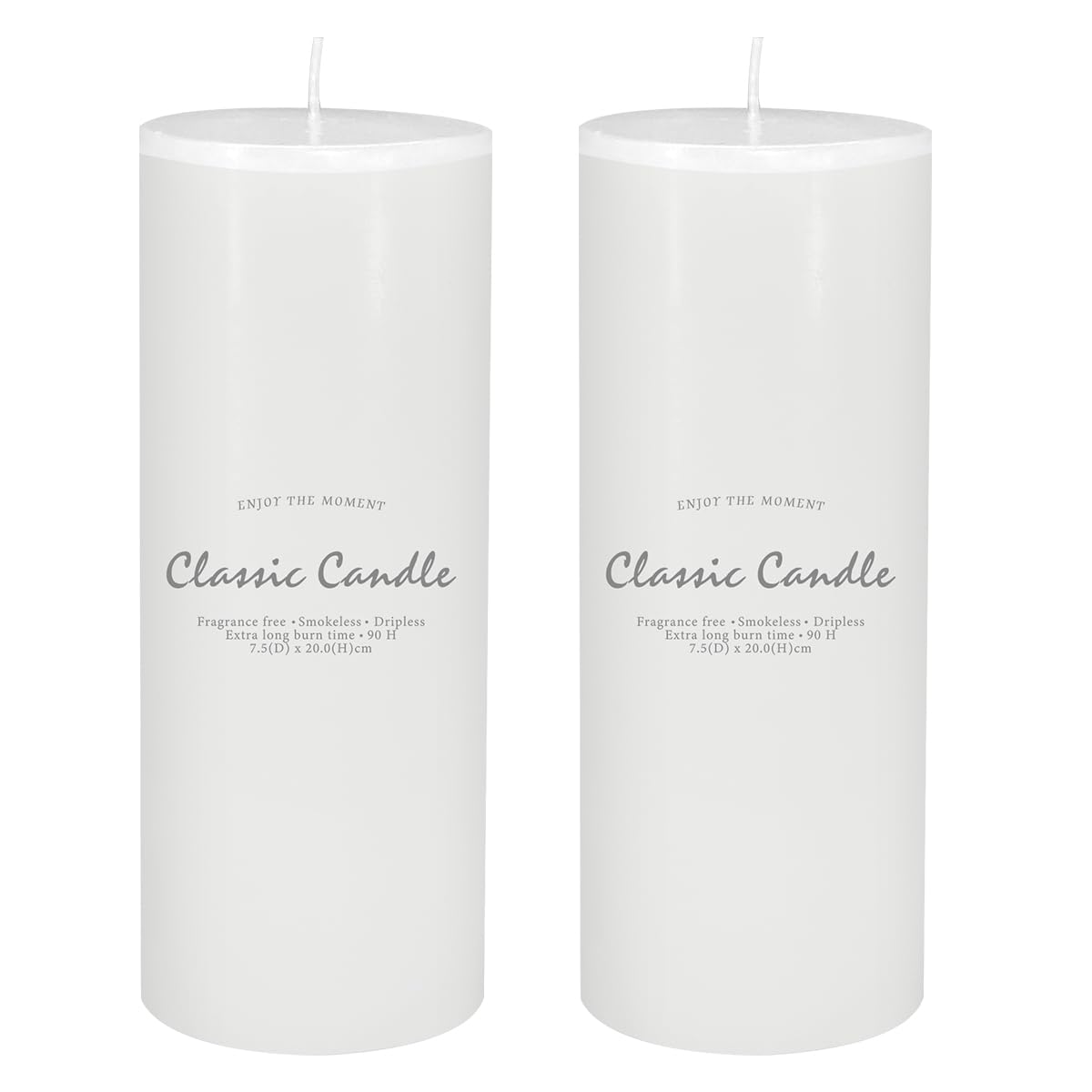 2 Pack 3x8 Hand Poured White Dripless Pillar Candles, Soy Candles, Non-Toxic, Unscented, Smokeless, for Power Outages & Emergency