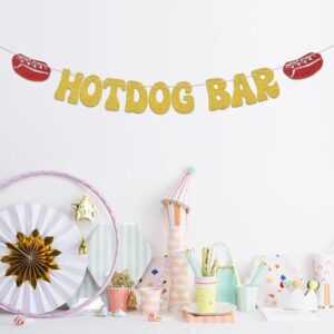 Hotdog Bar Banner,Hotdog Birthday Party Decorations,Fiesta Birthday Food Party Decor,Build Your Own Hot Dog Sign,Flaming Hot Dog Sausage Home Party Supplies Gold Red