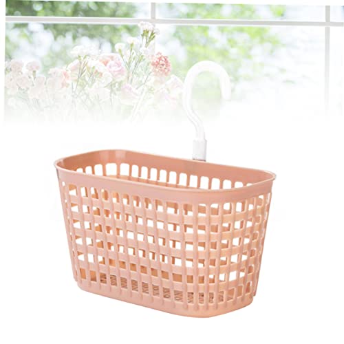 CIYODO Plastic Storage Hanging Basket with Rotatable Hook Kitchen and Bathroom Organizer for Sponge Soap Brush Drain Basket Pink Versatile Storage Solution for Shelves and Showers