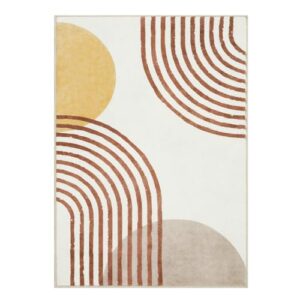 Wonnitar Boho Rugs for Living Room, 5x7 Area Rug for Bedroom,Washable Nursery Rugs Non-Slip Kids Room Throw Carpet, Soft Abstract Rainbow Low Pile Mat for Dorm Playroom Home Office (Orange,5'x7')