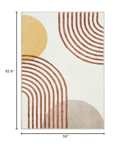 Wonnitar Boho Rugs for Living Room, 5x7 Area Rug for Bedroom,Washable Nursery Rugs Non-Slip Kids Room Throw Carpet, Soft Abstract Rainbow Low Pile Mat for Dorm Playroom Home Office (Orange,5'x7')