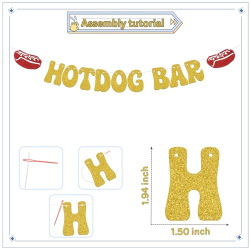 Hotdog Bar Banner,Hotdog Birthday Party Decorations,Fiesta Birthday Food Party Decor,Build Your Own Hot Dog Sign,Flaming Hot Dog Sausage Home Party Supplies Gold Red