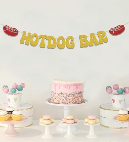 Hotdog Bar Banner,Hotdog Birthday Party Decorations,Fiesta Birthday Food Party Decor,Build Your Own Hot Dog Sign,Flaming Hot Dog Sausage Home Party Supplies Gold Red