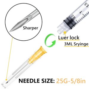 3cc 3ml with 25 Gauge 5/8 Inch, Sterile Lab Utensils Scientific Research, Industrial Dispensing or Liquid Measuring - Pack of 50