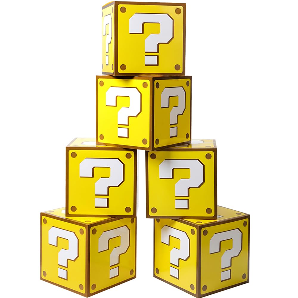 SUYEPER 6PCS Big Question Boxes For Birthday Party Game Party Favor Props Boxes (11.8 x 11.8 Inch)