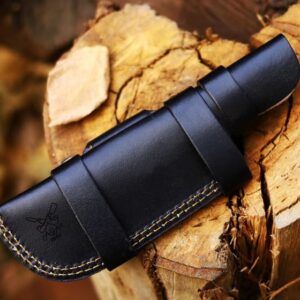 ADAM KNIVES Leather Tracker Knife Sheath For Belt, Horizontal Leather Sheath, Tooled Leather Sheath, Beautiful Knife Leather Cover 100% Real Leather (Tracker # 1 Black)