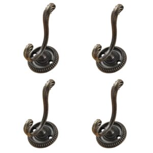 uvkdeenk 4pcs vintage coat hooks, solid metal double hooks, wall mounted towel hooks, robe coat hooks for bathrooms, kitchens, garage doorways, keys, storage cabinets space saving hooks (bronze)