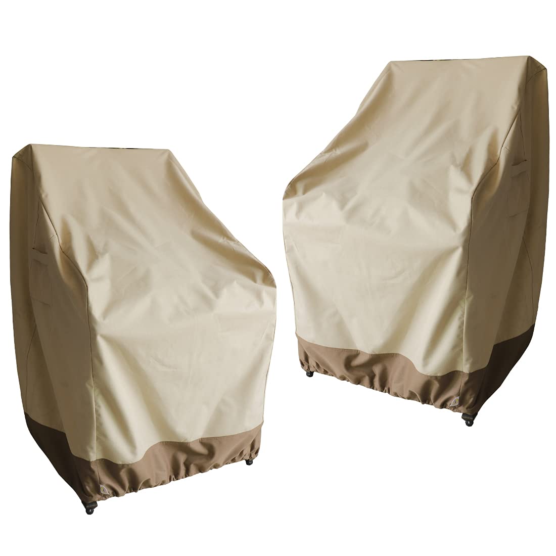 Vanteriam Patio Chair Covers for Outdoor Lawn Furniture Waterproof - 600D Heavy Duty and Waterproof Patio High Back Chair Covers - W29''x D30''x H37.5'' Beige & Brown 2 Pack