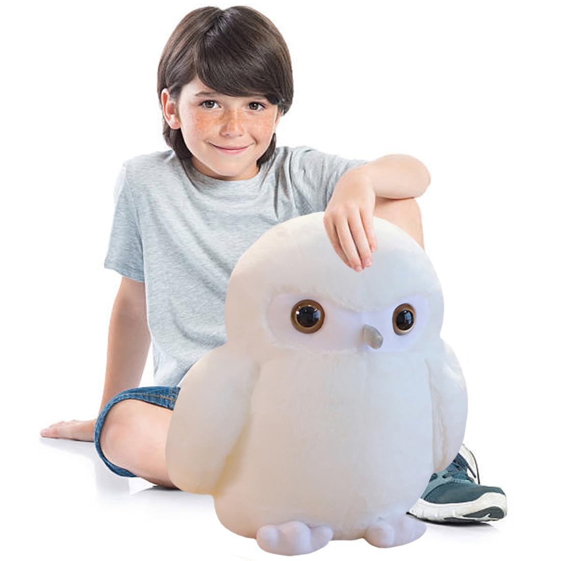 ELAINREN Snow Owl Plush Soft Hugging Pillow, Cute Chubby Owl Plushies Toy Lifelike White Owl Stuffed Animals Gifts/15.7''