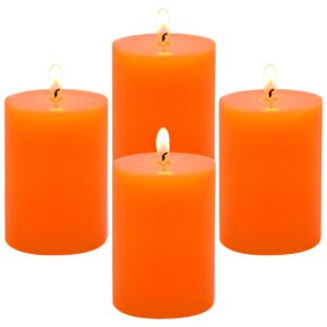 4 packs dripless orange pillar candles 2x3 inch unscented 24 hour fall harvest cylinder candles for thanksgiving day dinner tables, wedding, party, home decor