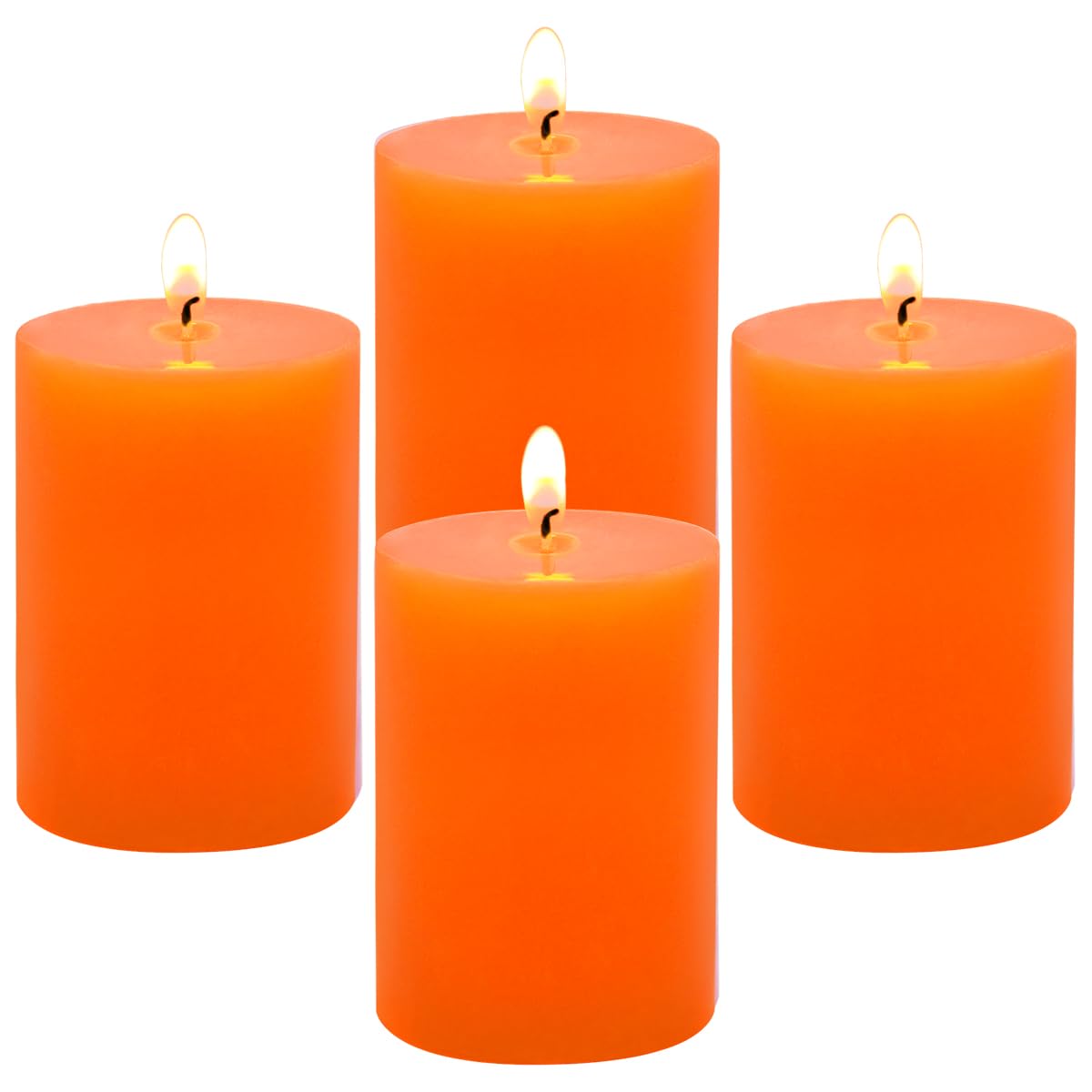 4 Packs Dripless Orange Pillar Candles 2x3 Inch Unscented 24 Hour Fall Harvest Cylinder Candles for Thanksgiving Day Dinner Tables, Wedding, Party, Home Decor