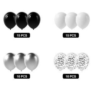 BRT Bearingshui Black Silver Confetti Balloons, Total 50PCs Balloons for Birthday Wedding Bridal Baby Shower Graduation Silver and Black Party Decorations