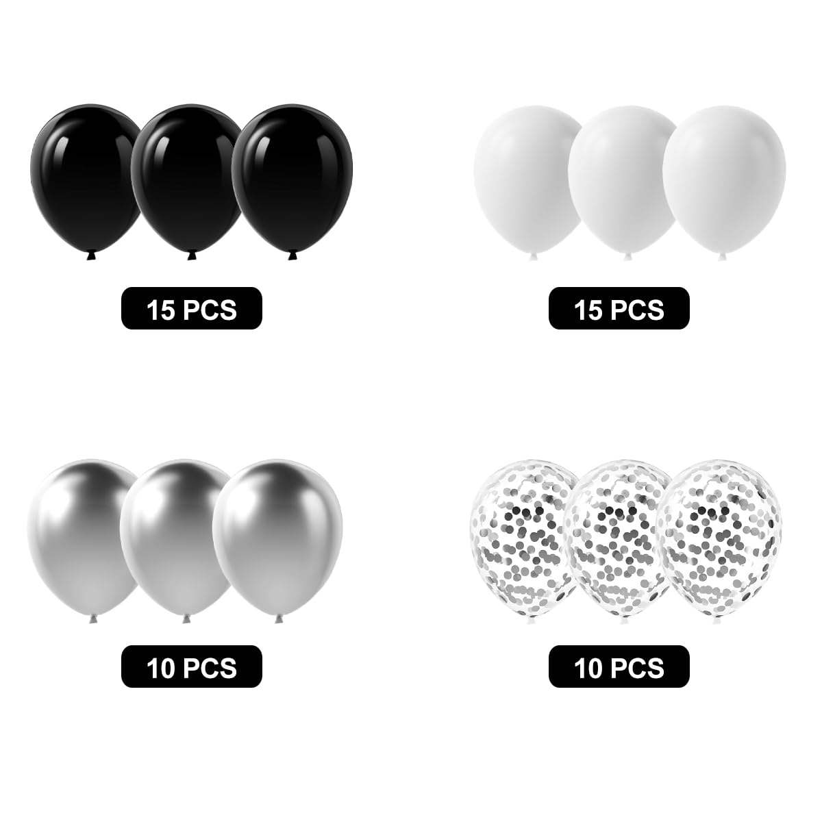 BRT Bearingshui Black Silver Confetti Balloons, Total 50PCs Balloons for Birthday Wedding Bridal Baby Shower Graduation Silver and Black Party Decorations