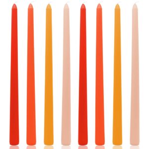 12 inch long taper candles for home decoration, 8 pack color-gradient candlesticks for dinner party holiday fall halloween and harvest - orange series