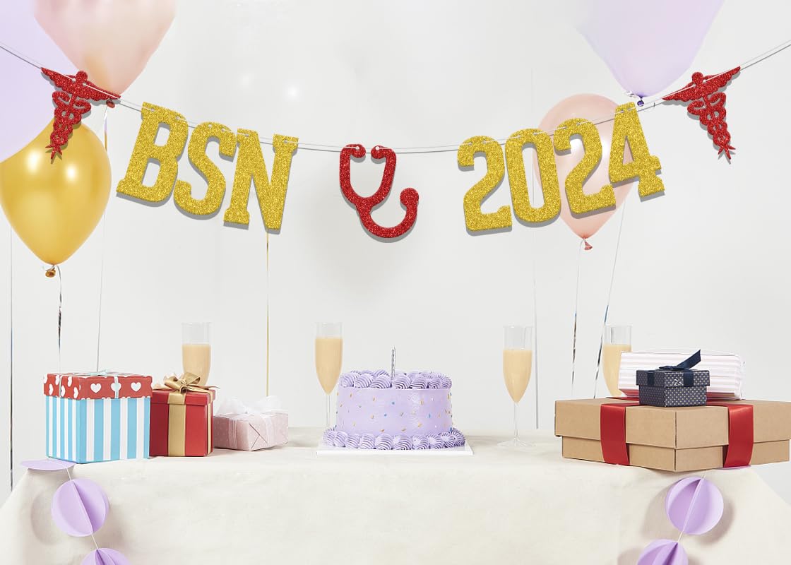 B*N 2024 Banner,Congrats B*N Banner, Class of 2024 Nurse Graduation Party Decor,Congrats Nurse Graduation Sign, Future Nurse Class of 2024 Medical School Graduation Party Supplies Gold Red