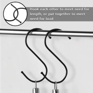 AKOLAFE 100PCS 5” Black S Hooks for Hanging Heavy Duty Metal S Hooks Stainless Steel Large S Shaped Hooks S Hangers S Rings Hooks for Jeans Closet Rod Plants Pot Rack Pans Kitchen Utensils Shower Bag