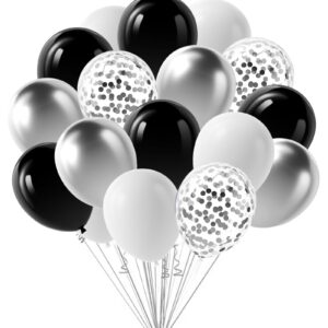 brt bearingshui black silver confetti balloons, total 50pcs balloons for birthday wedding bridal baby shower graduation silver and black party decorations