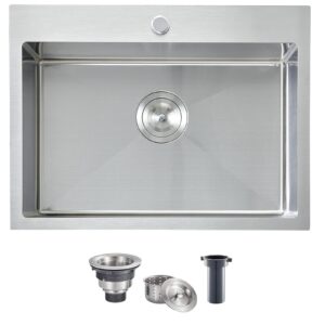 vccucine 22x18 inch drop in kitchen sink,16 gauge topmount rv small kitchen bar sink, handmade stainless steel wet bar sink, outdoor single bowl, brushed nickel prep sink with strainer