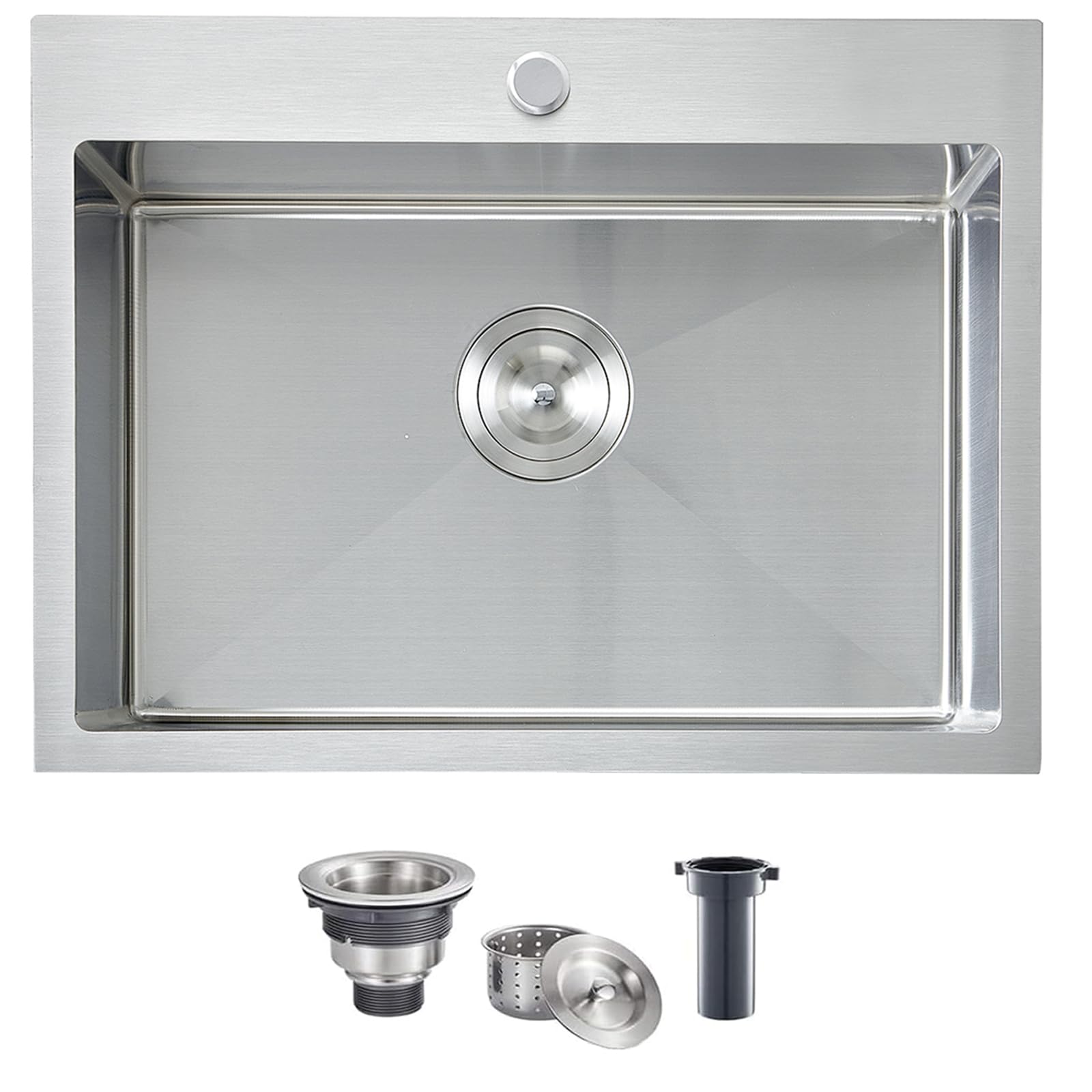 VCCUCINE 22x18 Inch Drop in Kitchen Sink,16 Gauge Topmount RV Small Kitchen Bar Sink, Handmade Stainless Steel Wet Bar Sink, Outdoor Single Bowl, Brushed Nickel Prep Sink with Strainer