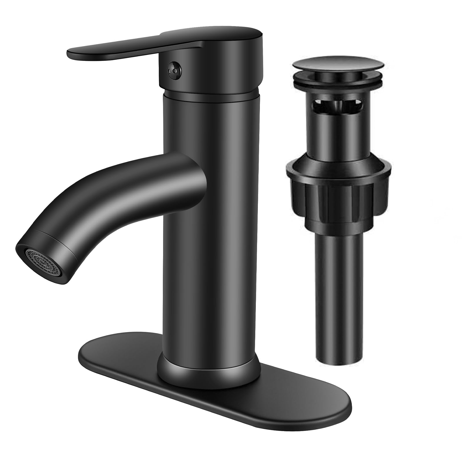 PONAFOU Single Handle Bathroom Faucet Black Bathroom Faucet Matte Black Vanity Faucet for Bathroom Sink Faucet 1 Hole or 3 Hole for Modern Bathroom RV Sink with Pop-up Drain and Deck