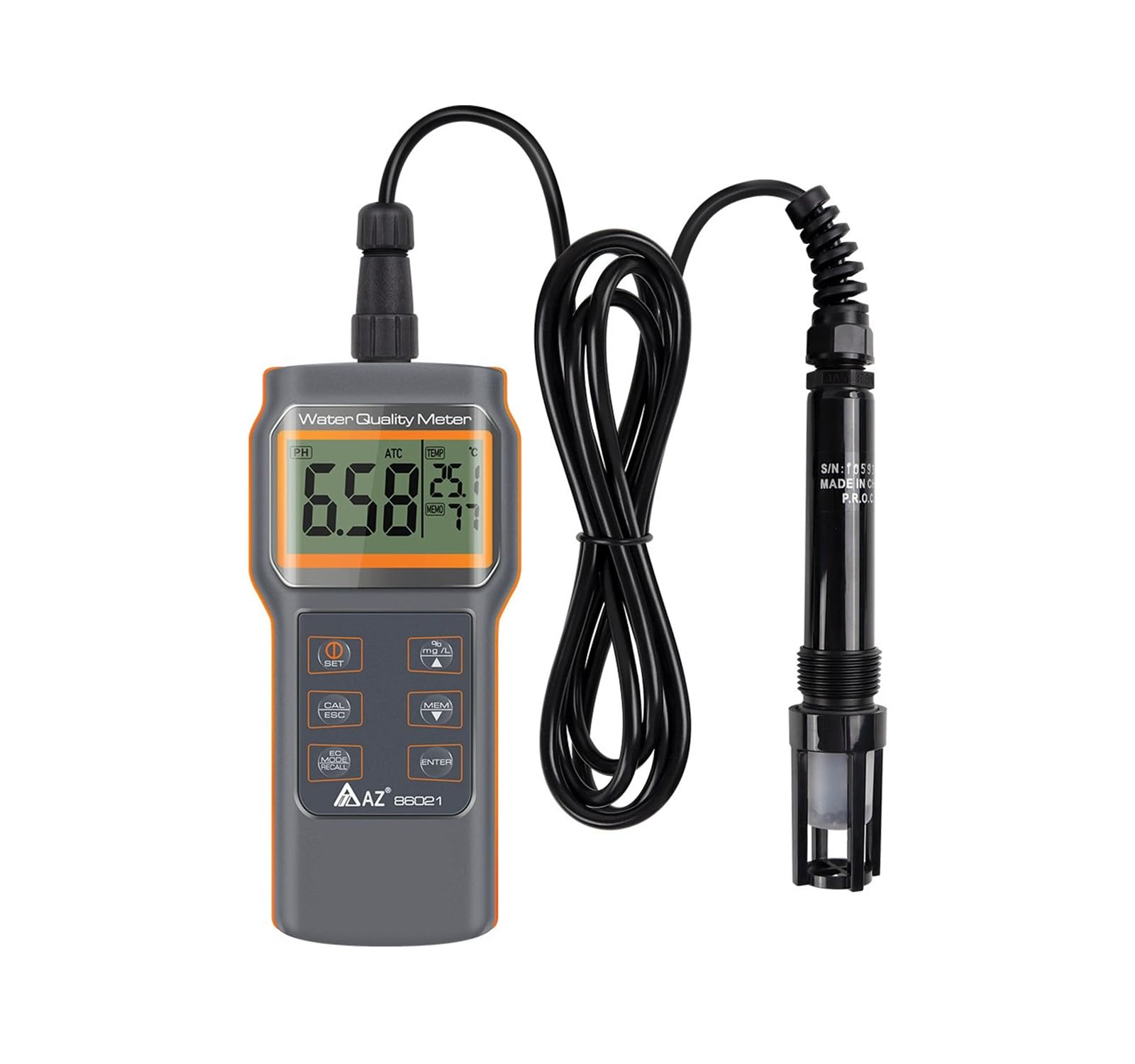 AZ-86021 Dissolved Oxygen Tester Water Quality Meter D.O Meter Temperature Meter | Can Measure pH Conductivity TDS Salinity by Using Different Probes | Multiple Parameters Water Tester AZ86021