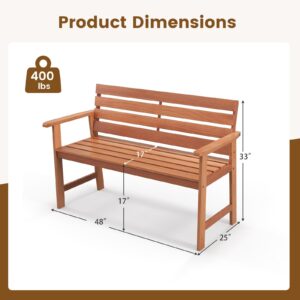 Tangkula 48 Inch Hardwood Patio Bench, Wood 2-Seat Chair with Breathable Slatted Seat & Inclined Backrest, Ergonomic Outdoor Loveseat for Backyard, Balcony, Garden