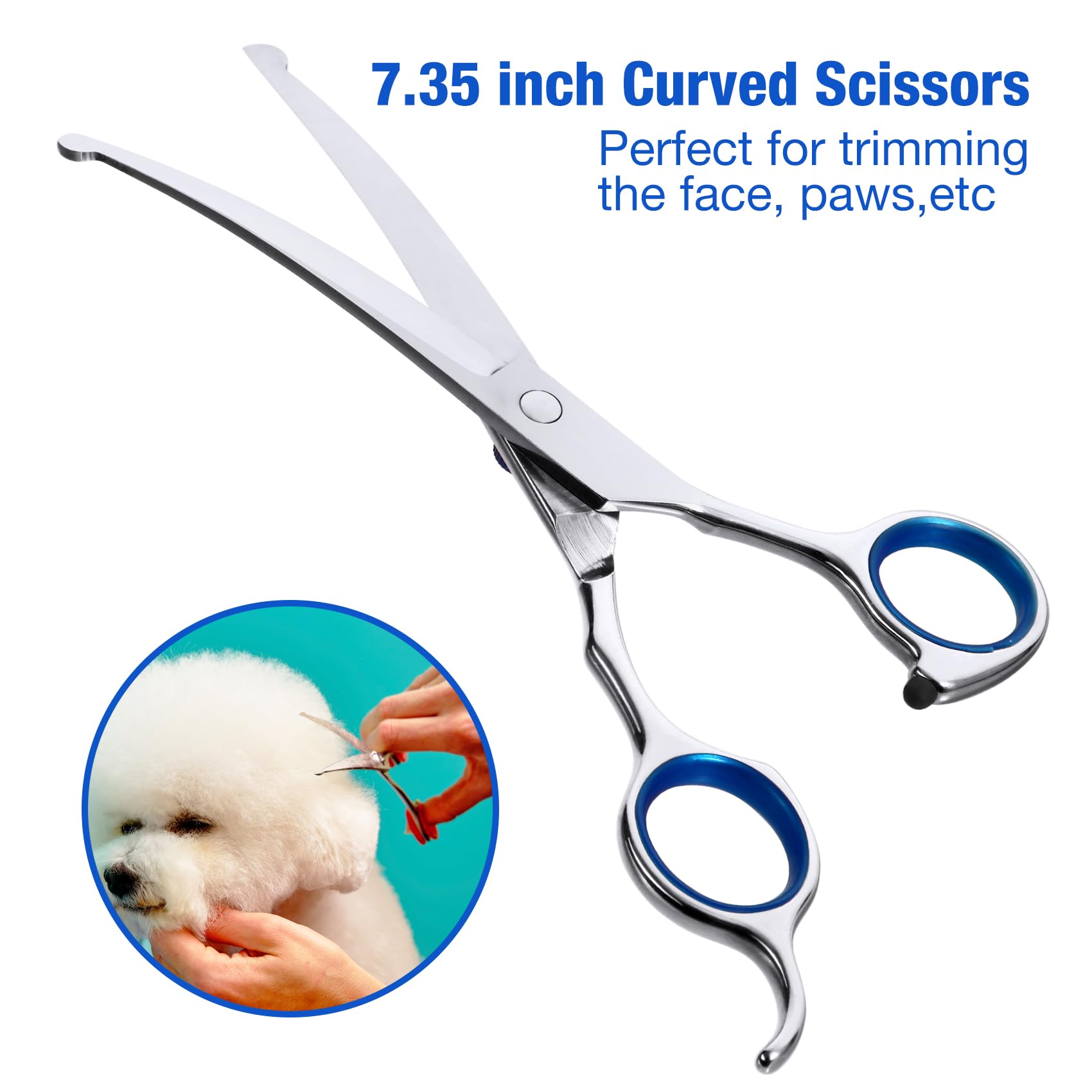 CADABY Dog Grooming Scissors with Safety Round Tips,5 in 1 Dog Grooming Scissors Kit, 4CR Stainless Steel Professional Pet Grooming Shears for Dog, Cat,Sharp and Sturdy