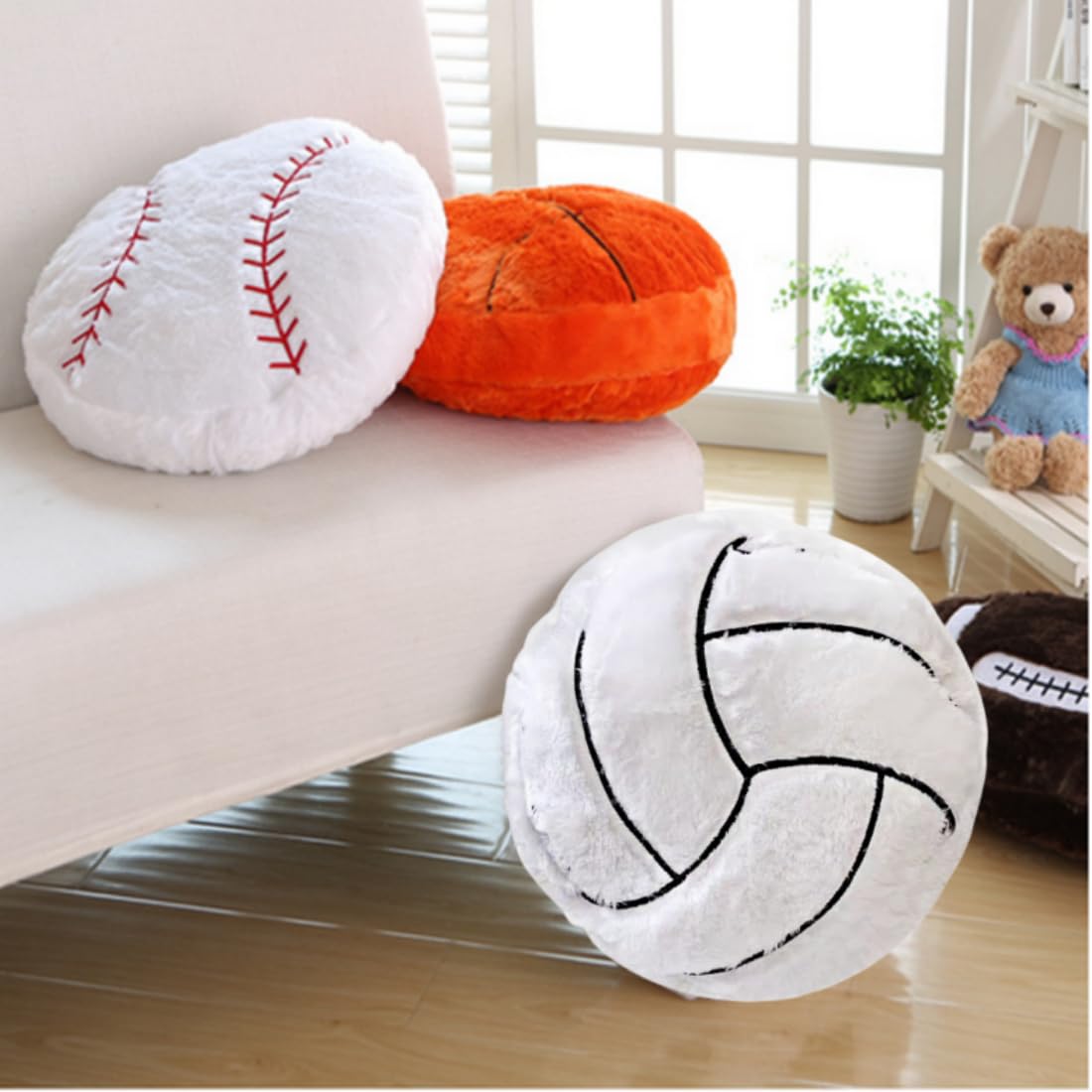 OPHRBU Volleyball Sports Pillow Fluffy Soft Throw Pillow Toy ，14" Durable Sport Basketball Plush Toys,Plush Pillow Toys Gift for Kids Boy Girls Children Room Decoration