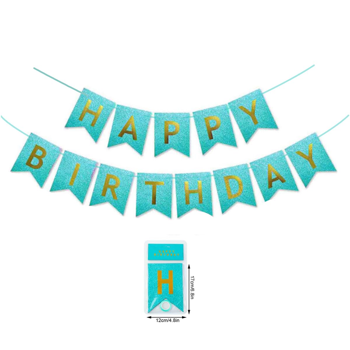 Teal Glitter Gold Happy Birthday Banner Sign Turquoise Aqua Decorations for Girls Men Women Anniversary Birthday Party Garland Backdrop Supplies Nursery Hanging Décor