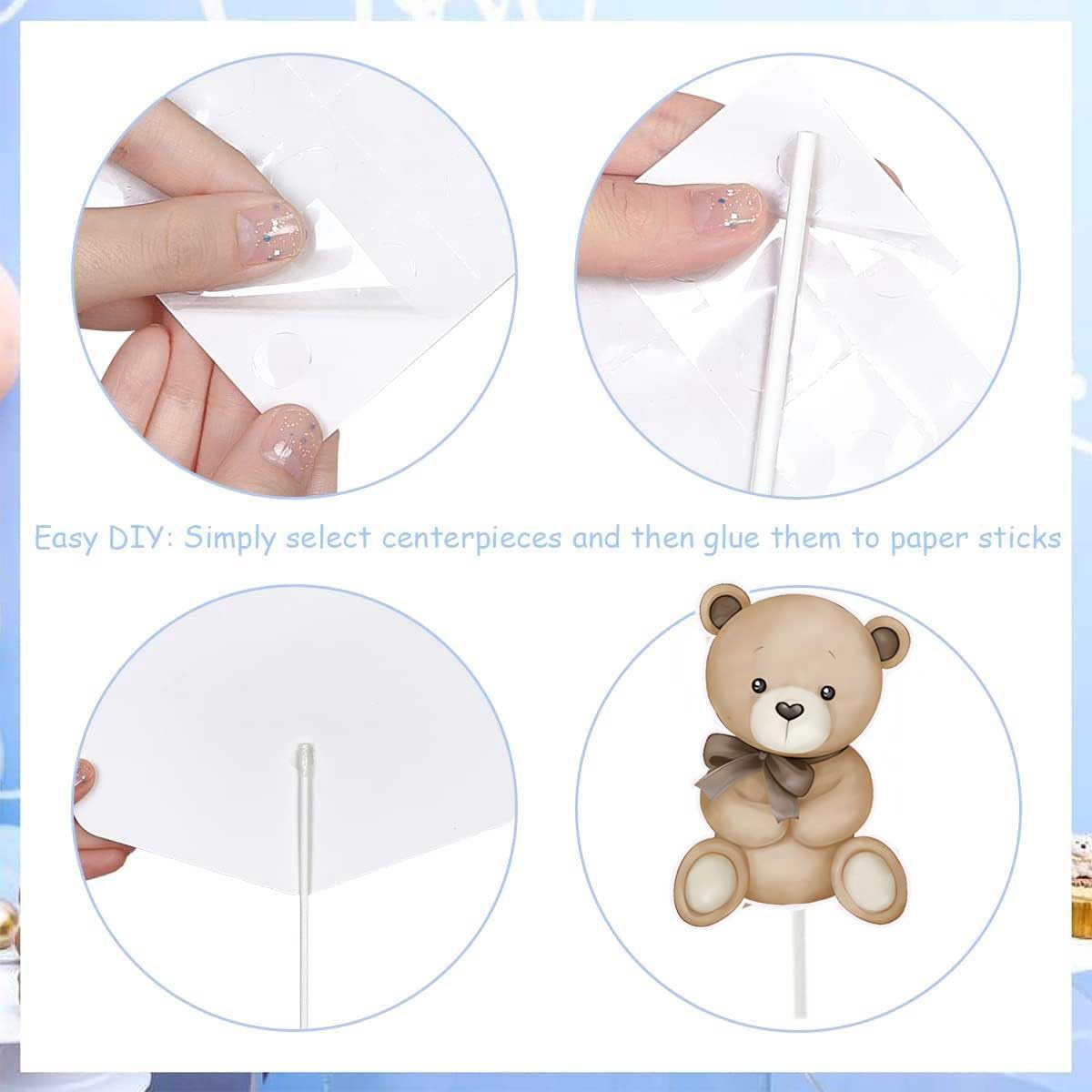 Zliisang 16Pcs Bear Baby Shower Centerpieces for Cake Table Decorations We Can Bearly Wait Baby Shower Decorations for Boy Bear Cake Toppers Bearly Wait Baby Shower Party Decorations