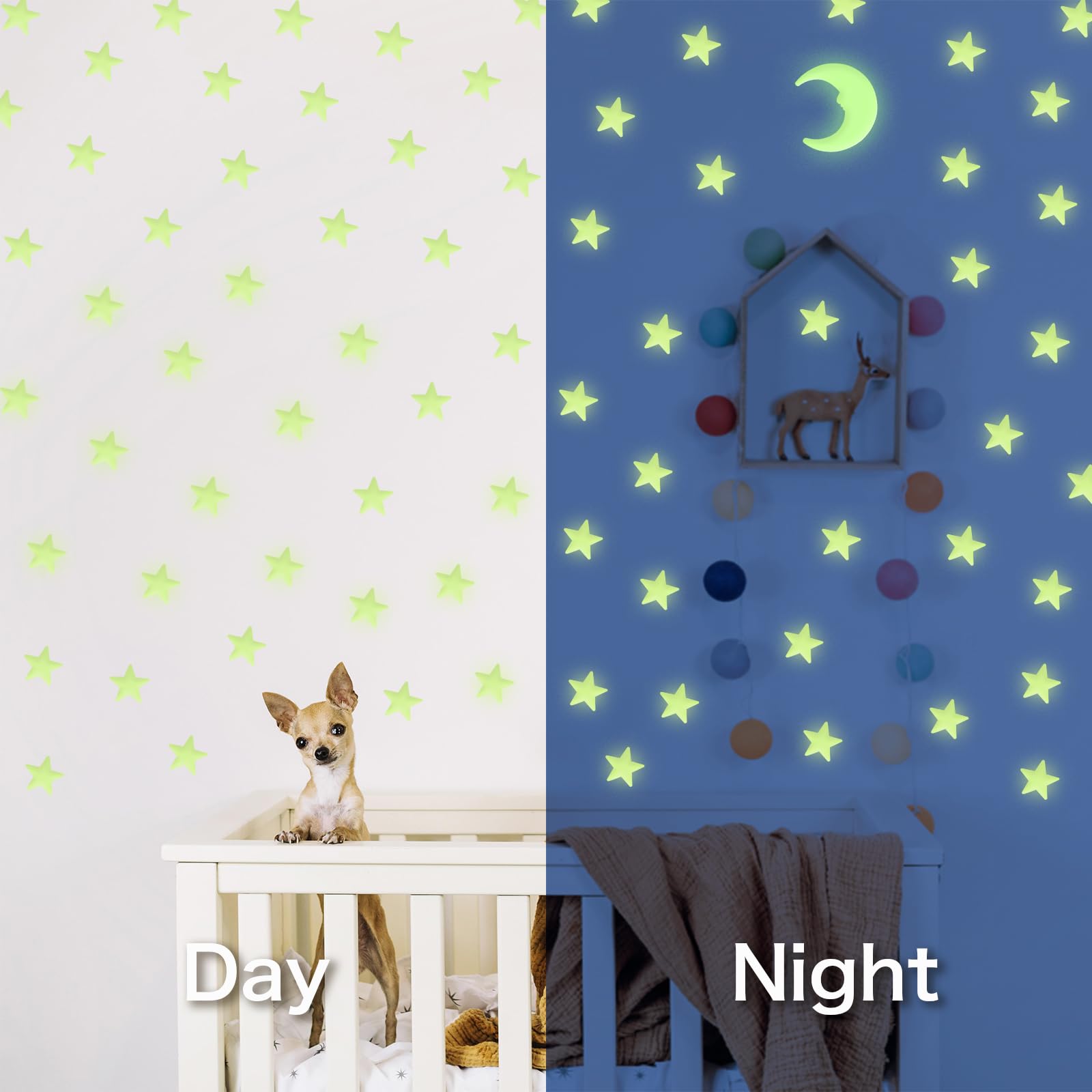 Glow in The Dark Star Stickers 100Pcs Stars for Ceiling,3D Glowing Stars with Moon,Adhesive Glowing Stars for Ceiling,Wall Decorations,Room Decor,Birthday Gift