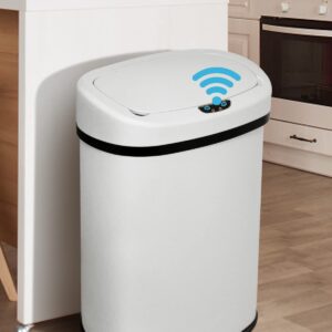 HWGEBY 13 Gallon Kitchen Garbage Can Automatic Trash Can 13 Gallon Stainless Steel Trash Can Touch Free Bathroom Trash Can with Lid for Bathroom, Kitchen, Office