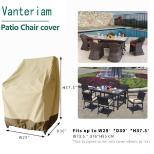 Vanteriam Patio Chair Covers for Outdoor Lawn Furniture Waterproof - 600D Heavy Duty and Waterproof Patio High Back Chair Covers - W29''x D30''x H37.5'' Beige & Brown 2 Pack