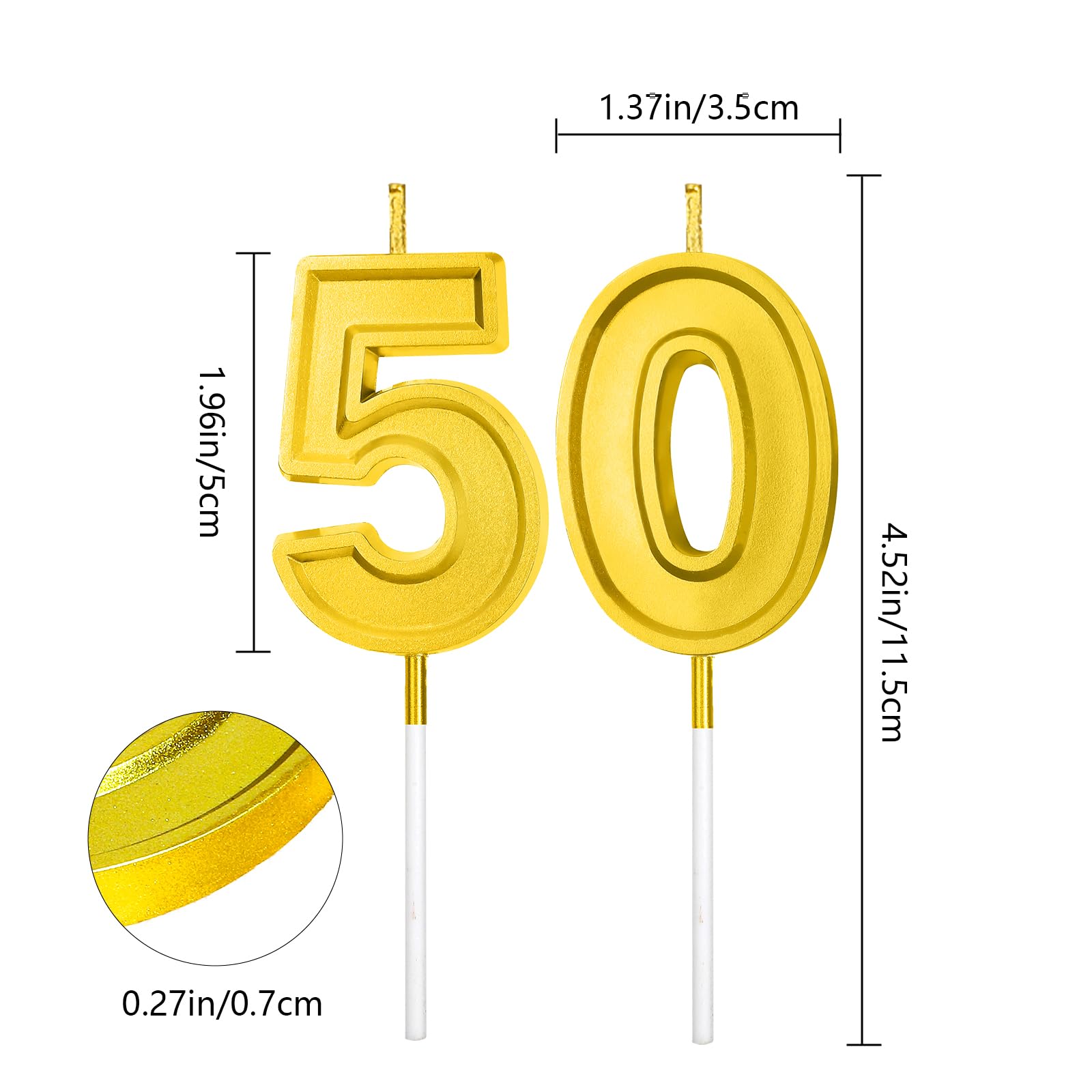 50th Birthday Candles for Cake, 50th Birthday Decorations for Men, 50th Birthday Cake Topper Gold 50th Birthday Candle for 50th Birthday Men 50th Birthday Gifts for Men & Women Birthday Cake Sparklers