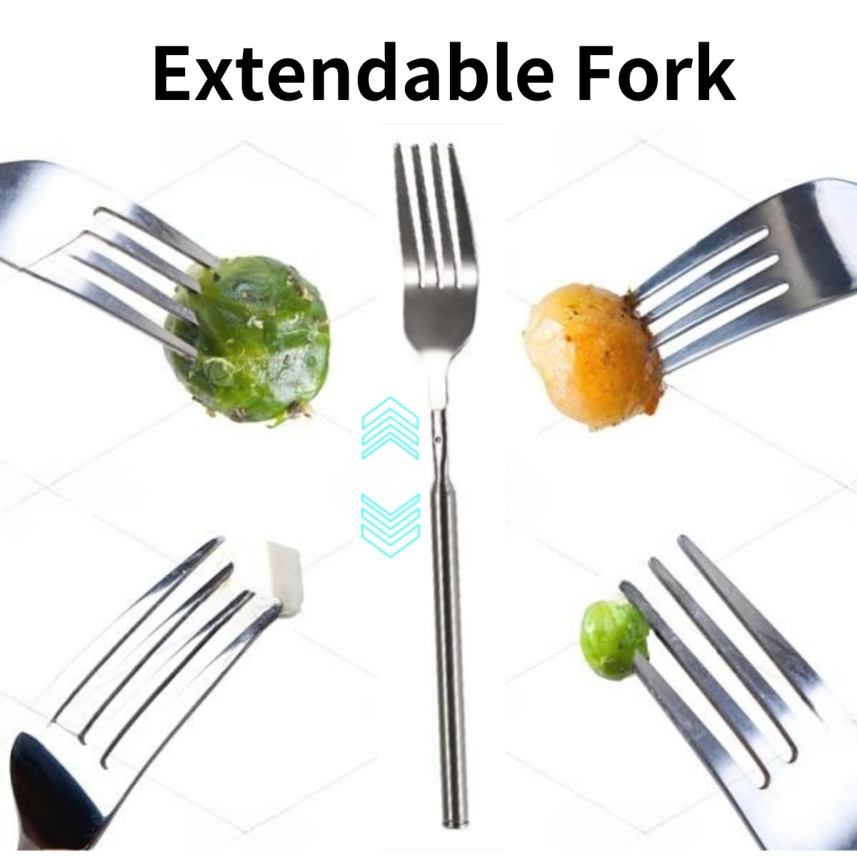 1 Pack Extendable Fork Telescopic Fork Extendable Stainless Steel Retractable Fork Ideal for Dinner Fruits and Desserts Rust-Resistant and Durable BBQ Utensil with Extendable Handle Dinner Fork