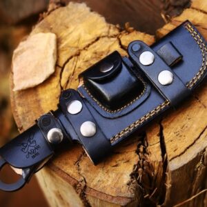 ADAM KNIVES Leather Tracker Knife Sheath For Belt, Horizontal Leather Sheath, Tooled Leather Sheath, Beautiful Knife Leather Cover 100% Real Leather (Tracker # 1 Black)