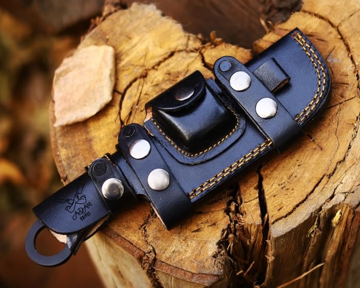 ADAM KNIVES Leather Tracker Knife Sheath For Belt, Horizontal Leather Sheath, Tooled Leather Sheath, Beautiful Knife Leather Cover 100% Real Leather (Tracker # 1 Black)