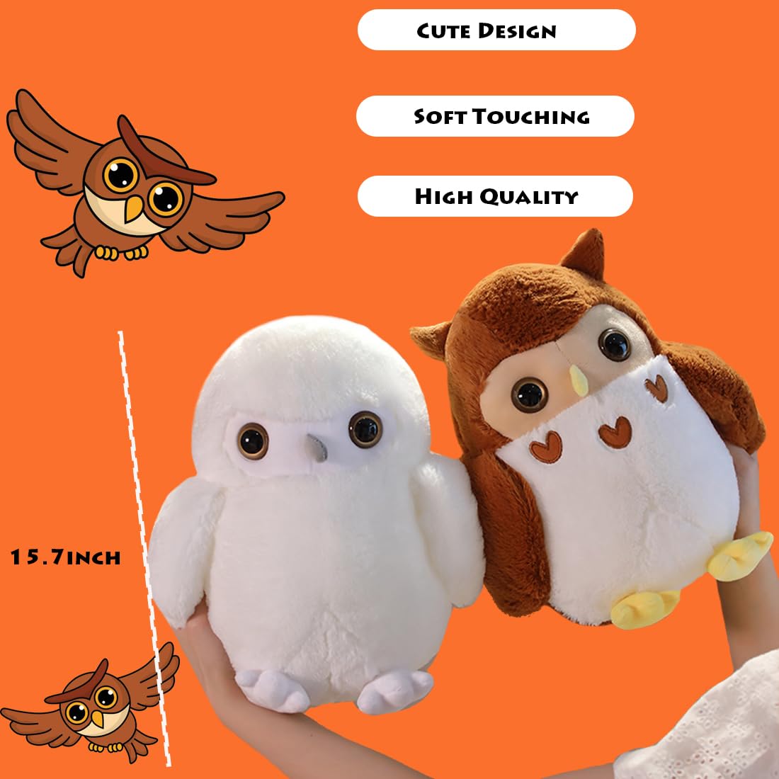 ELAINREN Snow Owl Plush Soft Hugging Pillow, Cute Chubby Owl Plushies Toy Lifelike White Owl Stuffed Animals Gifts/15.7''