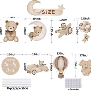 Zliisang 16Pcs Bear Baby Shower Centerpieces for Cake Table Decorations We Can Bearly Wait Baby Shower Decorations for Boy Bear Cake Toppers Bearly Wait Baby Shower Party Decorations