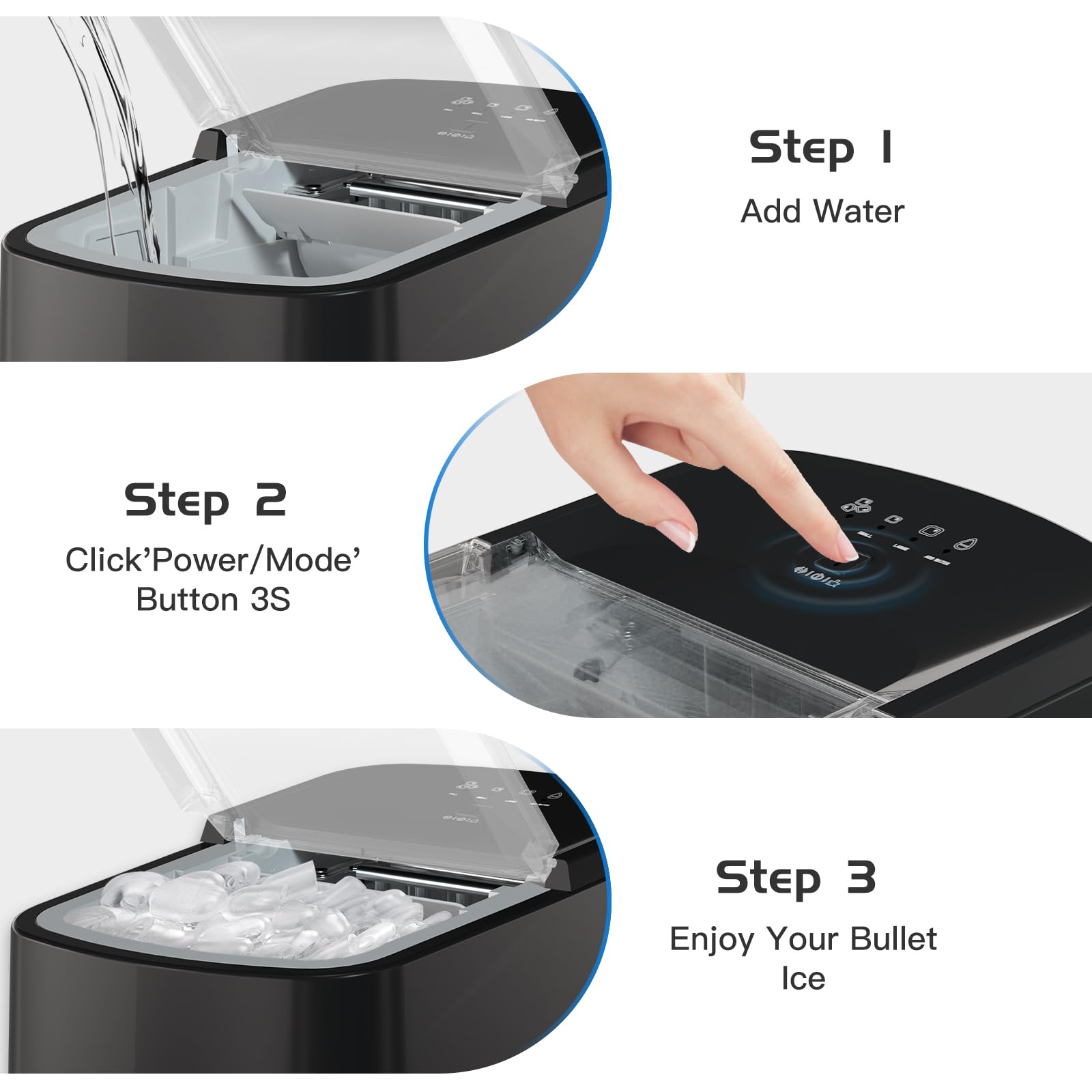 Ice Maker Countertop with Self-Cleaning, Bullet Ice Fast Making in 3.5 Mins, Compact Ice Machine with Ice Scoop/Basket, Perfect for Home Kitchen Party Camping Bar Office Outdoor RV