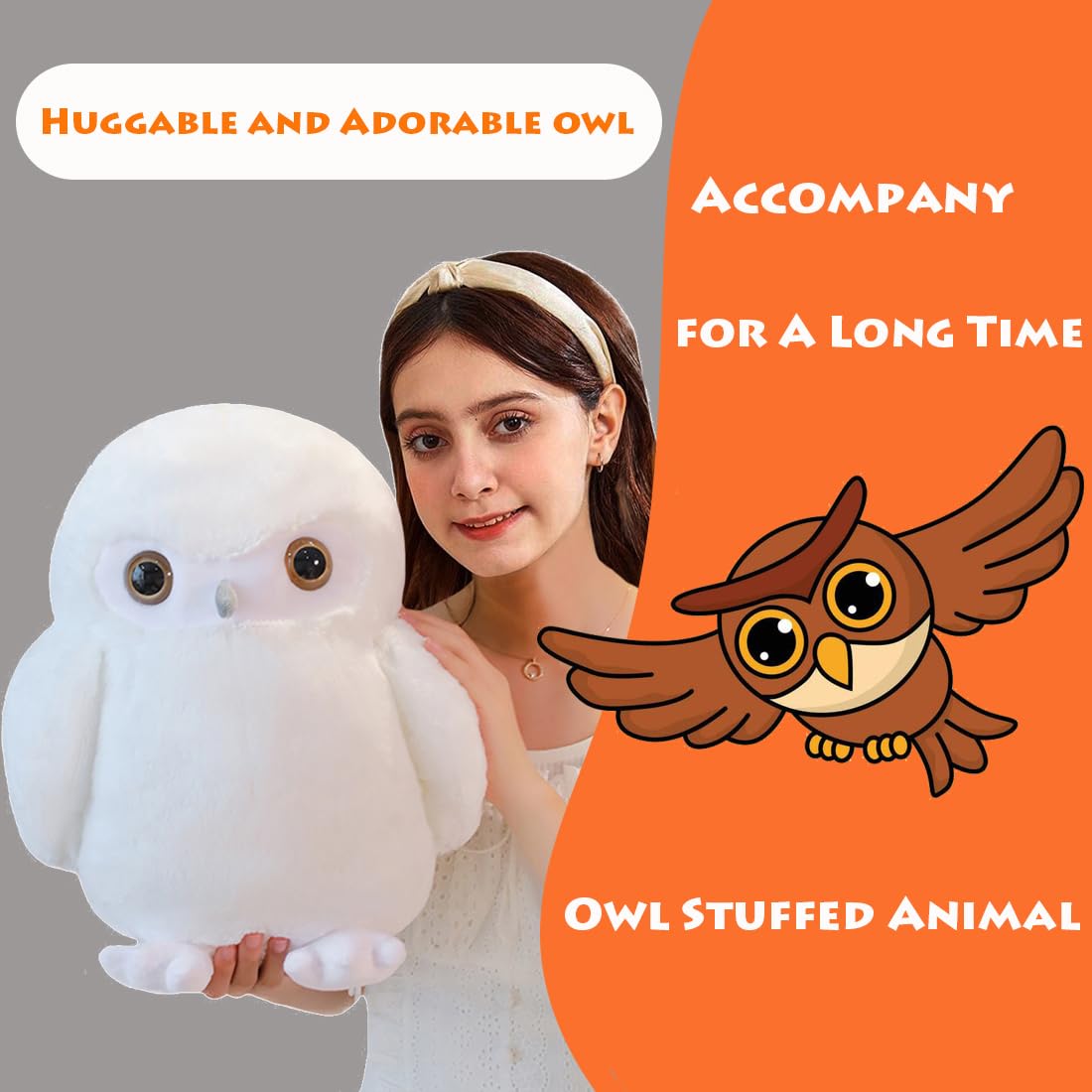 ELAINREN Snow Owl Plush Soft Hugging Pillow, Cute Chubby Owl Plushies Toy Lifelike White Owl Stuffed Animals Gifts/15.7''