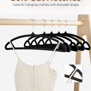 HOUSE DAY Black Velvet Hangers 20 Pack, Luxury Felt Hangers Non Slip Clothes Hangers, Space Saving Black Hanger Heavy Duty Coat Hanger, No Shoulder Bump Focked Hanger with 360° Swivel Hook for Closet