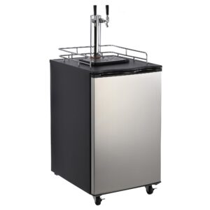 pioneerworks beer kegerator, single tap draft beer dispenser, full size stainless steel keg refrigerator with drip tray, co2 cylinder, 32°f- 50°f temperature control, 128l