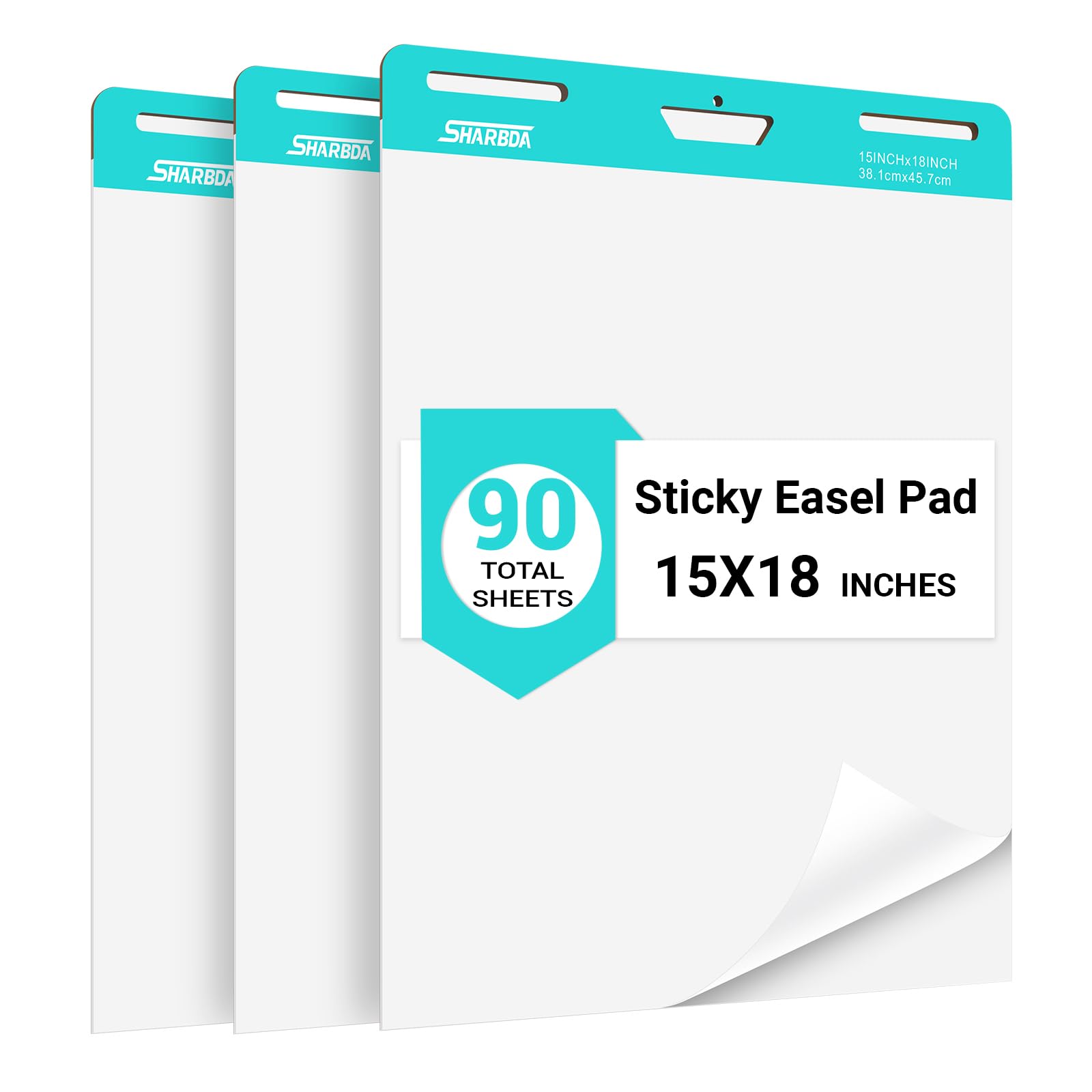 SHARBDA Sticky Mini Easel Pad, 15 x 18 Inches, Self Stick Flip Chart Paper,Sticky Chart Paper for Teachers, Anchor Chart Paper for Office, 30 Sheets/Pad, 3 Pads…