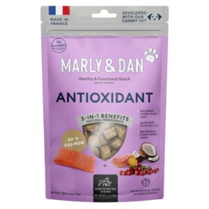 marly & dan tasty and healthy salmon dog treats with sweet potato & cranberries, antioxidant-rich recipe, irresistible flavor dogs adore, 6-oz bag